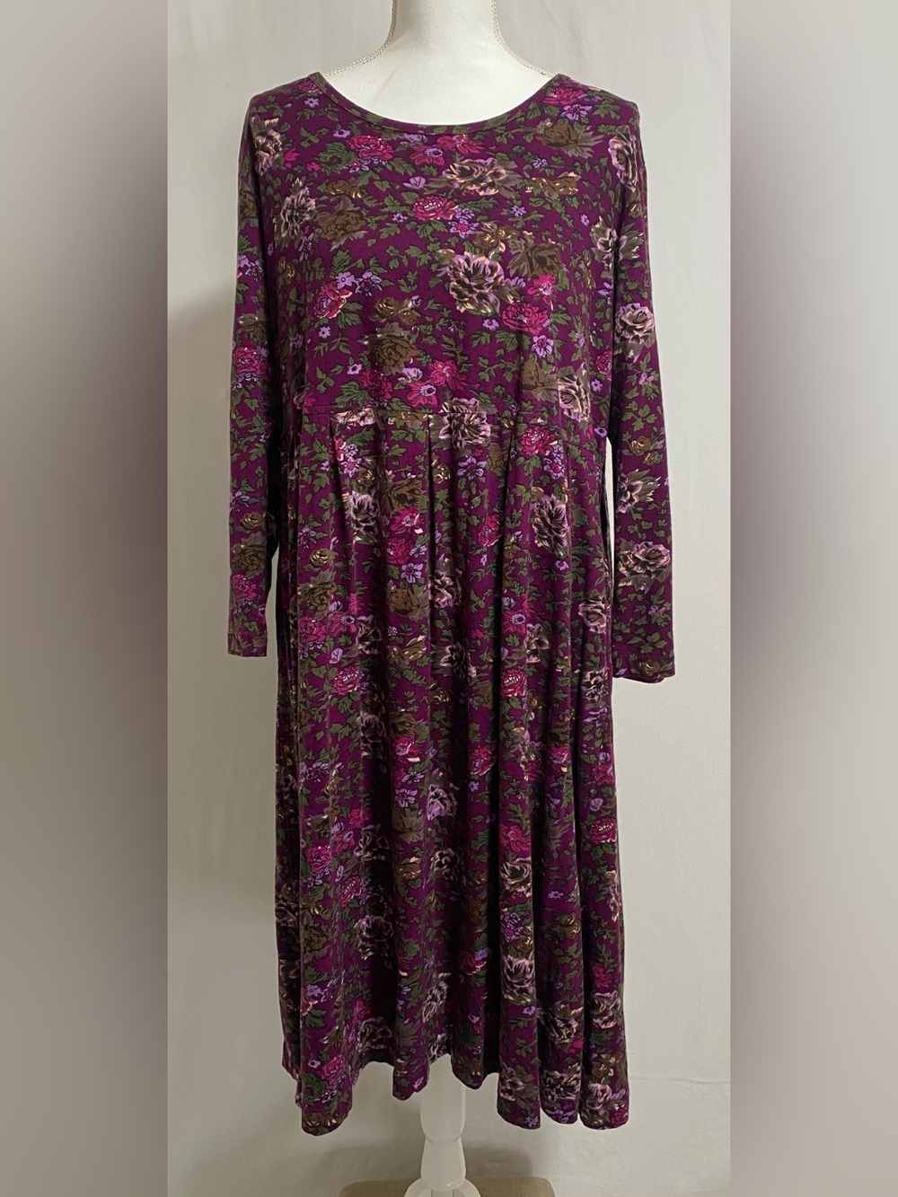 Long-Sleeve Floral Maxi Dress in Deep Plum 100% Cotton
